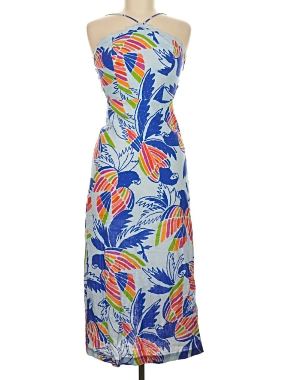 FARM Rio NWT Blue Macaw Halter Dress